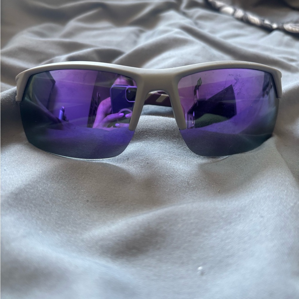 Sporty Semi-Rimless Sunglasses with Purple Mirrored Lenses